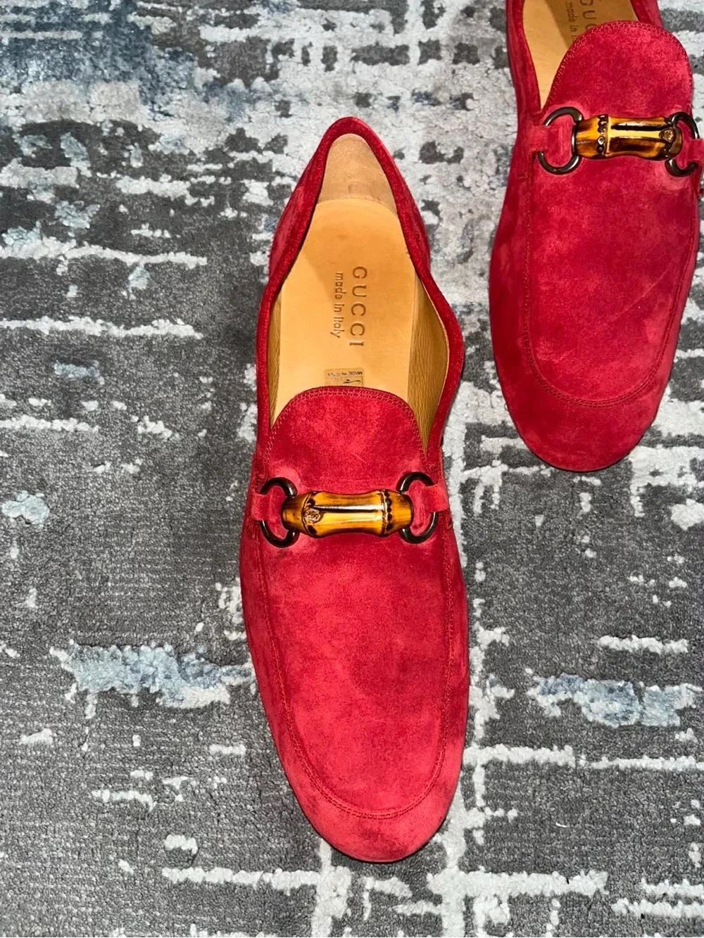 Gucci Red Suede Loafers with Bamboo Bit